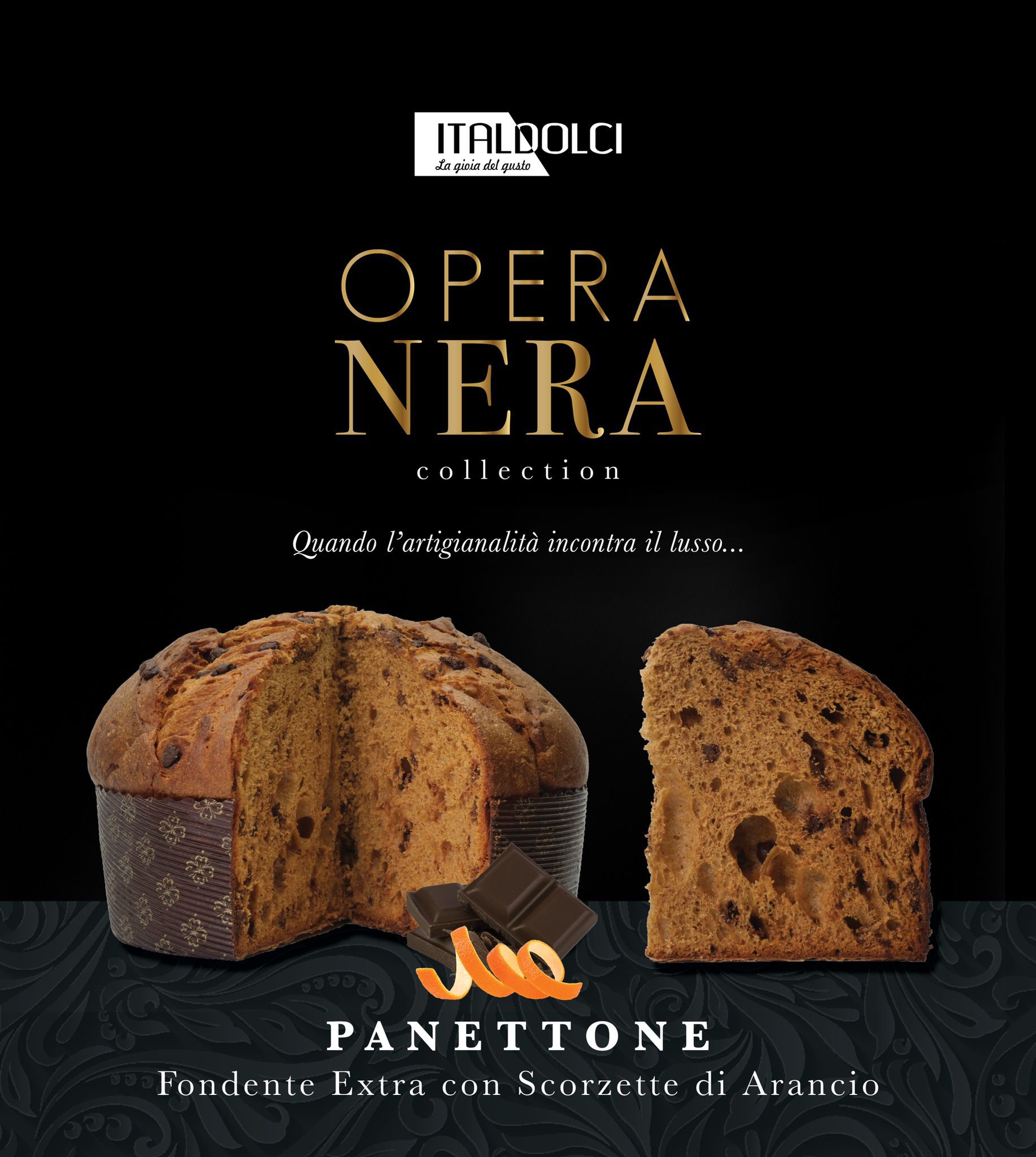 PANETTONE OPERA NERA - ARANCIO & GOCCE DI CIOCCOLATO FONDENTE - - immagine 2